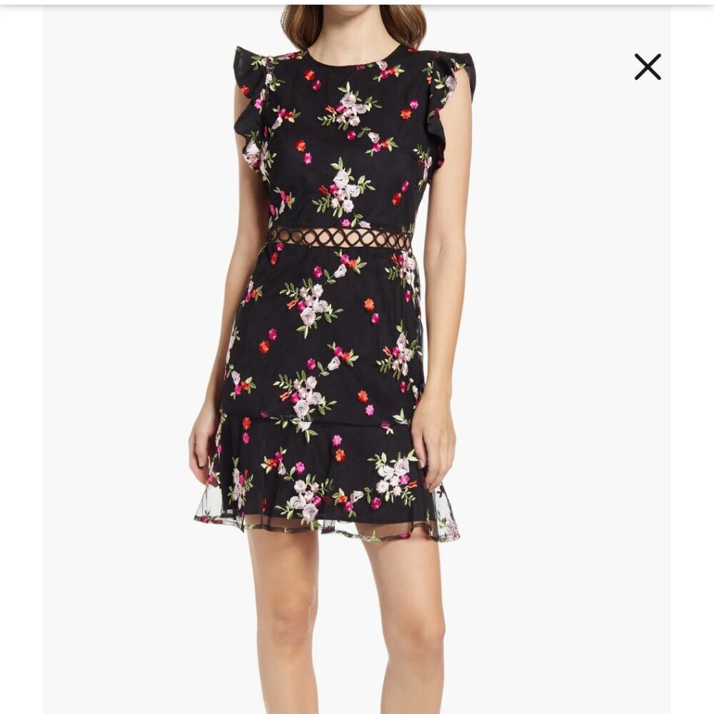 Sam Edelman Floral Embroidered Mini Dress Size 10 Romantic Glam Indie Cottage